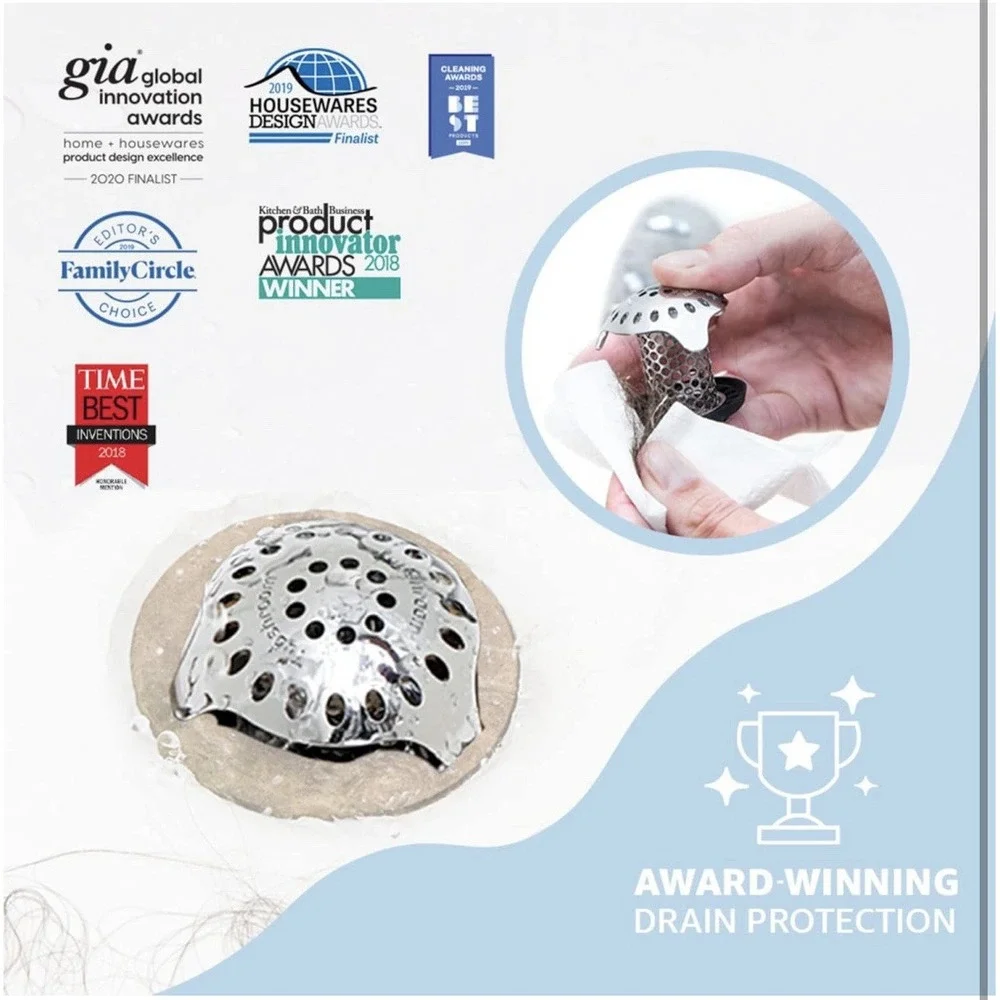 TubShroom Ultra (Stainless) Strainer Plus StopShroom® Plug‎ Combo for Tub Drains